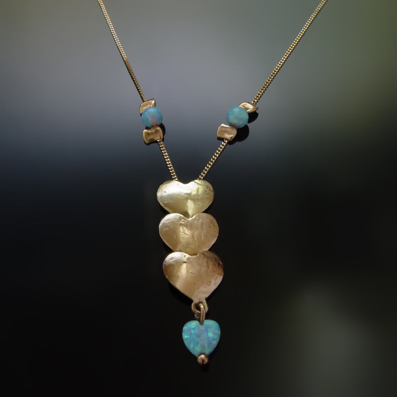 NG8946 Gold hearts Y necklace with Opal