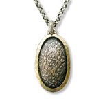N4735 Oval floral silver and gold pendant necklace