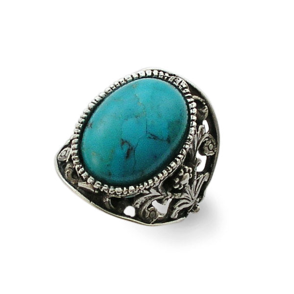 R1778 Oval Turquoise floral ring