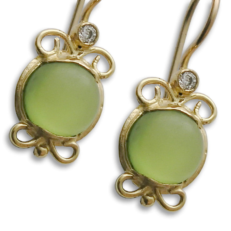 EG7812-3 Gold and Green Quarts round earrings