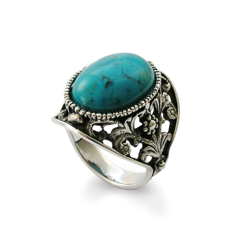 R1778 Oval Turquoise floral ring