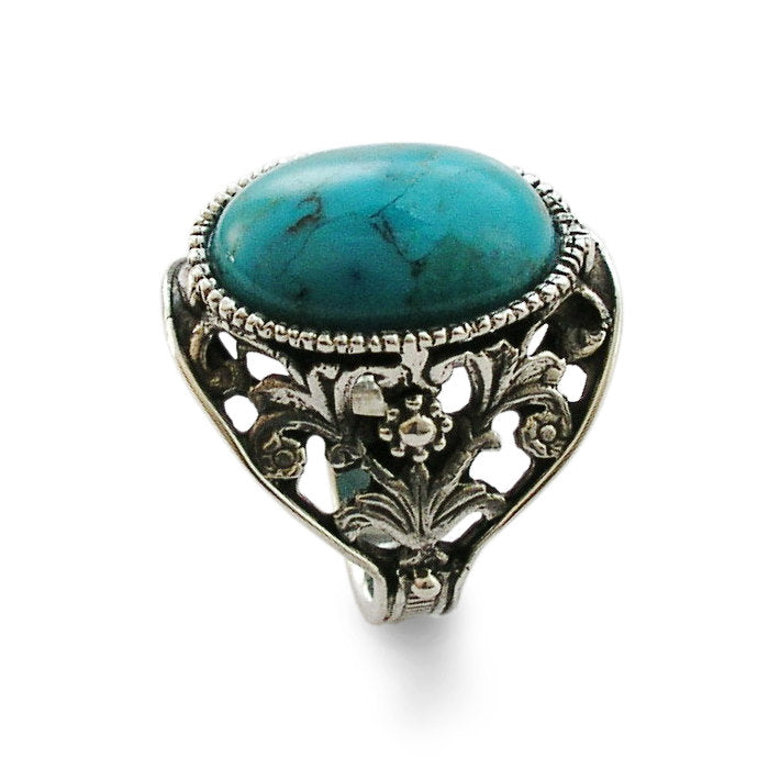 R1778 Oval Turquoise floral ring