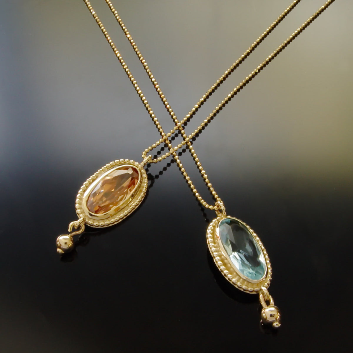 NG4740-1 Oval Zircon Champagne Gold Necklace