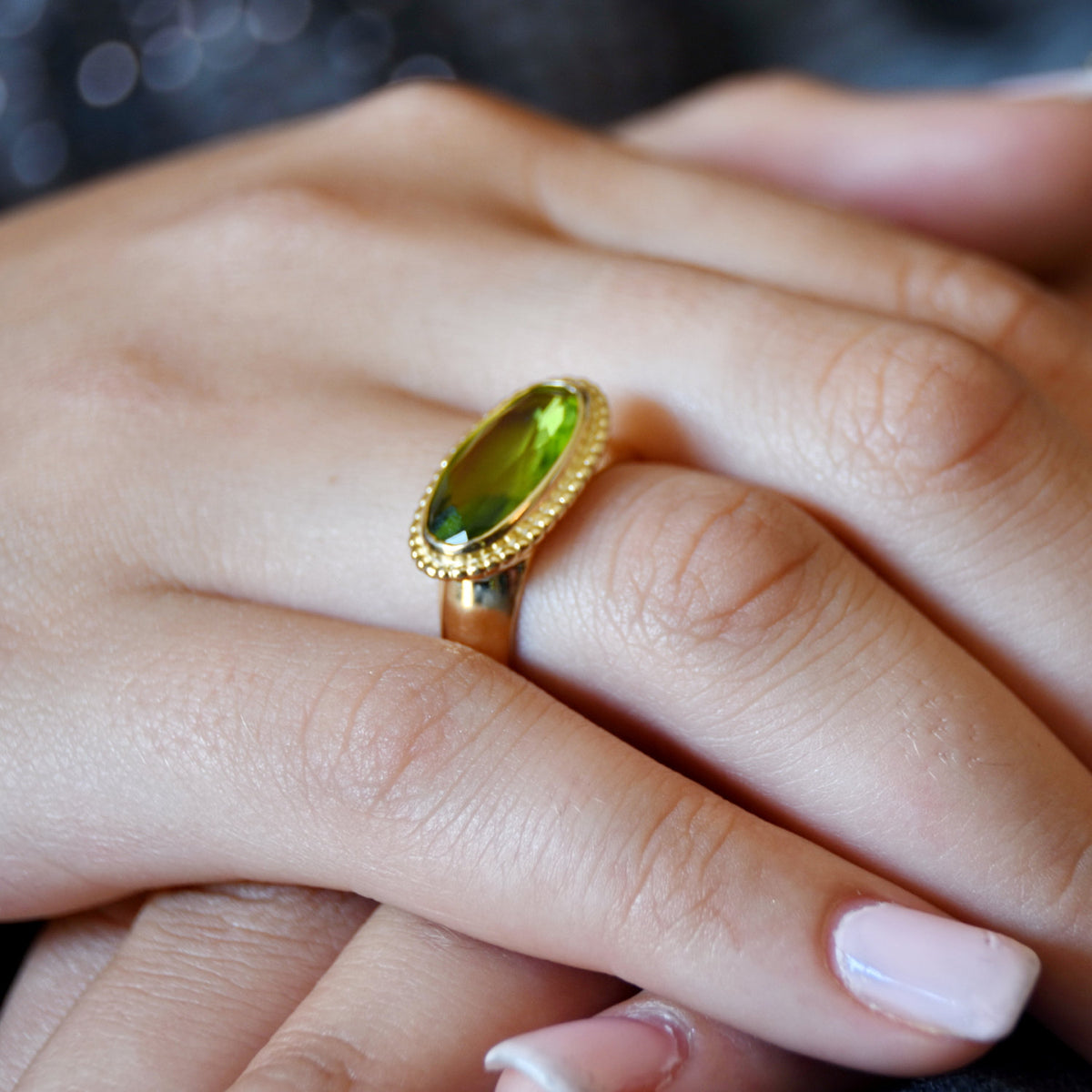 RG1796 Gold Chunky Ring with Oval Green Quartz