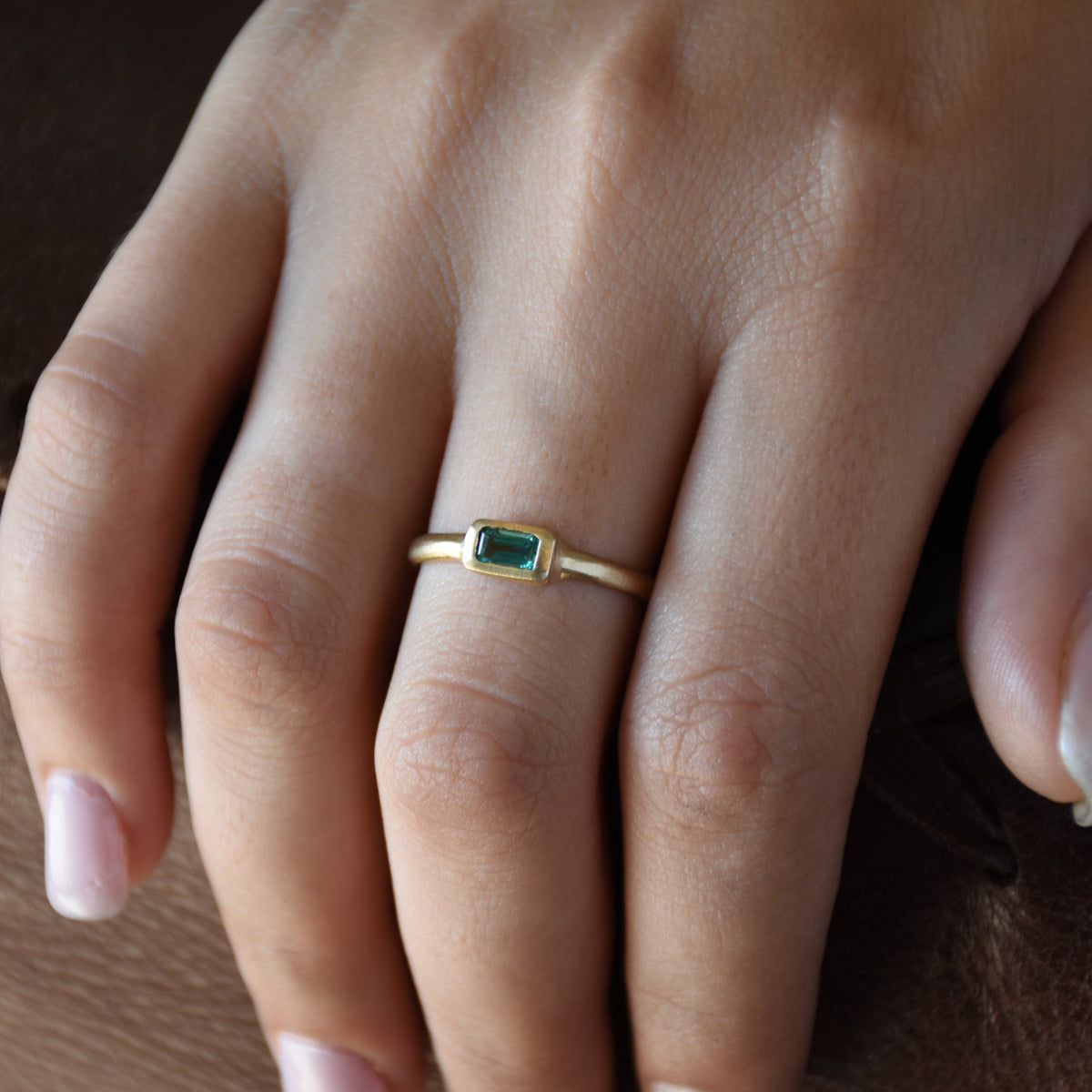 RG1800-3 Modern Gold Ring with Square Green Quartz