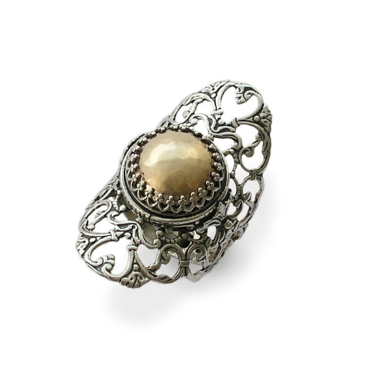 R1779G Ethnic large gold silver ring