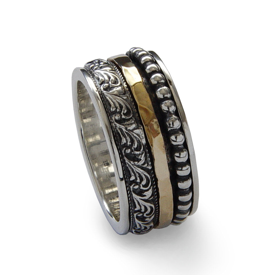 R1149H Hammered gold and silver spinner ring