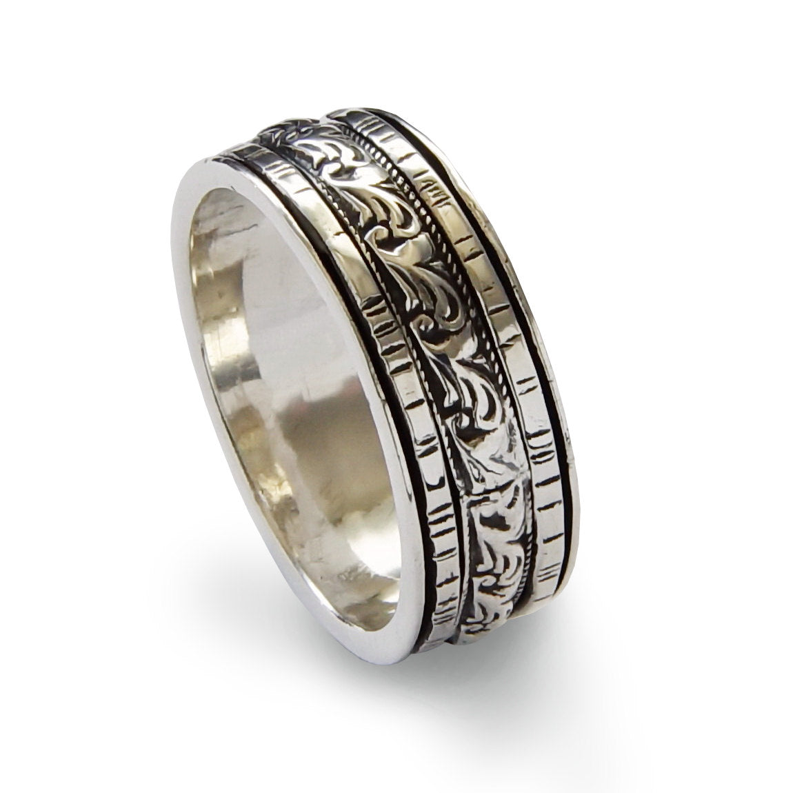 R1149D Silver Botanical spinner ring