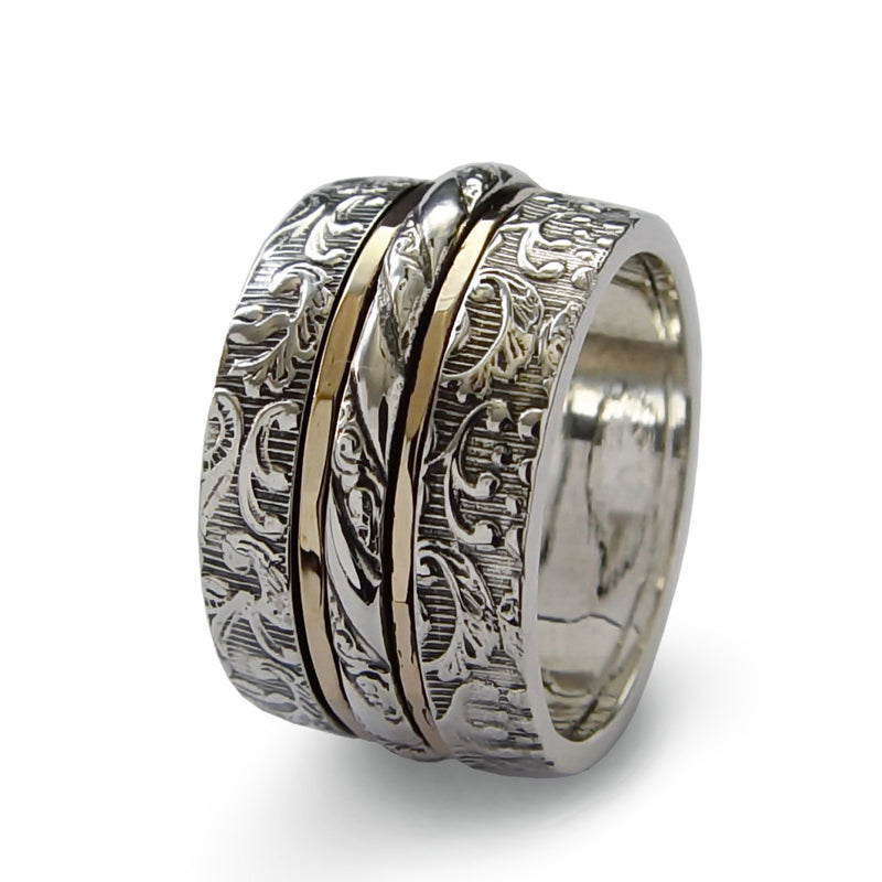 R1793D Braided silver floral spinner ring