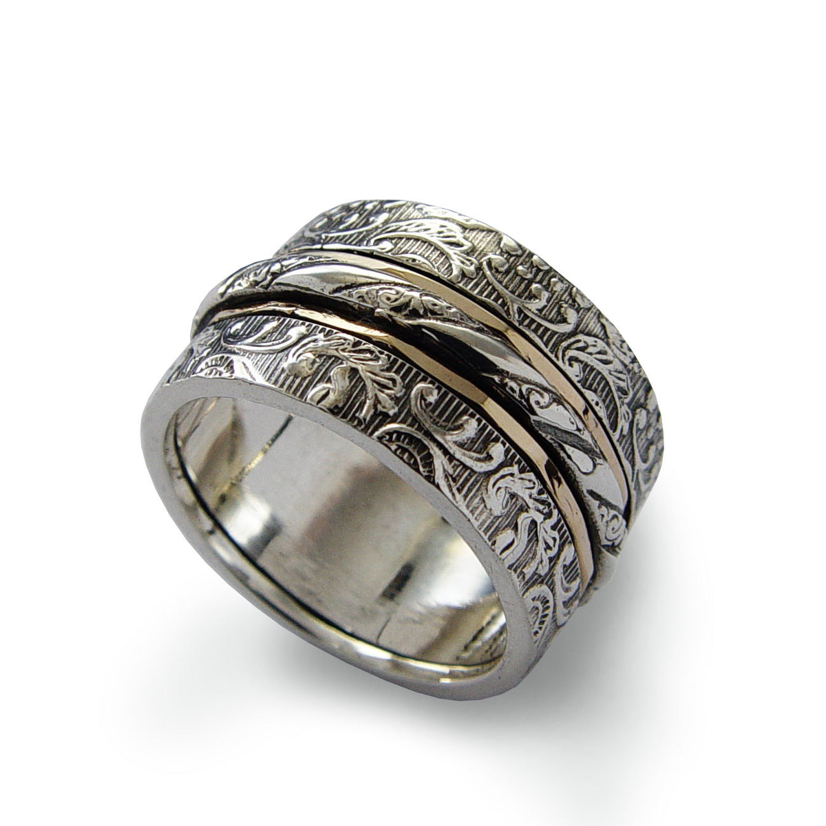 R1793D Braided silver floral spinner ring