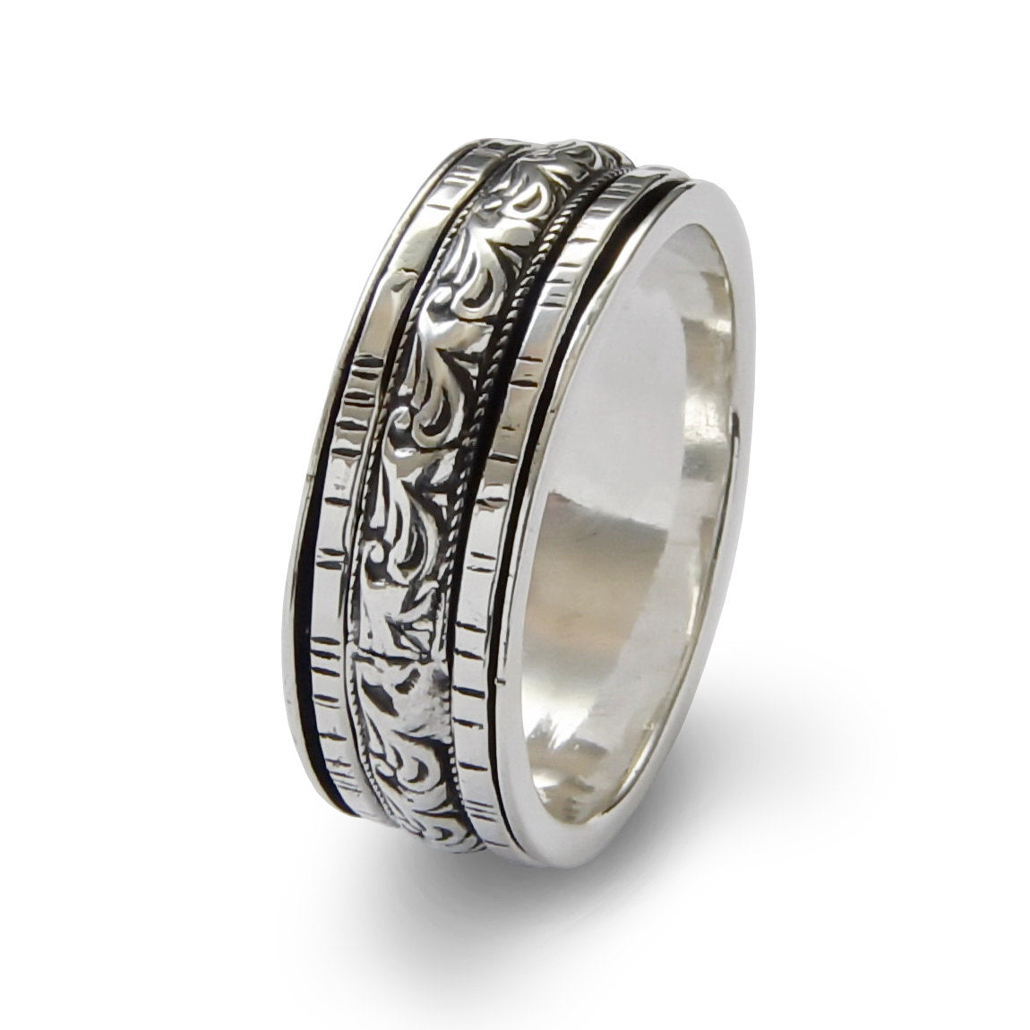 R1149D Silver Botanical spinner ring