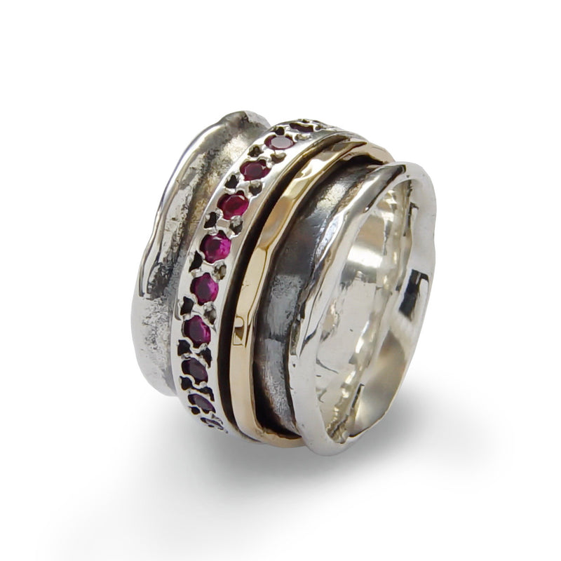 R1075M Rustic Silver Spinner Ring with Ruby