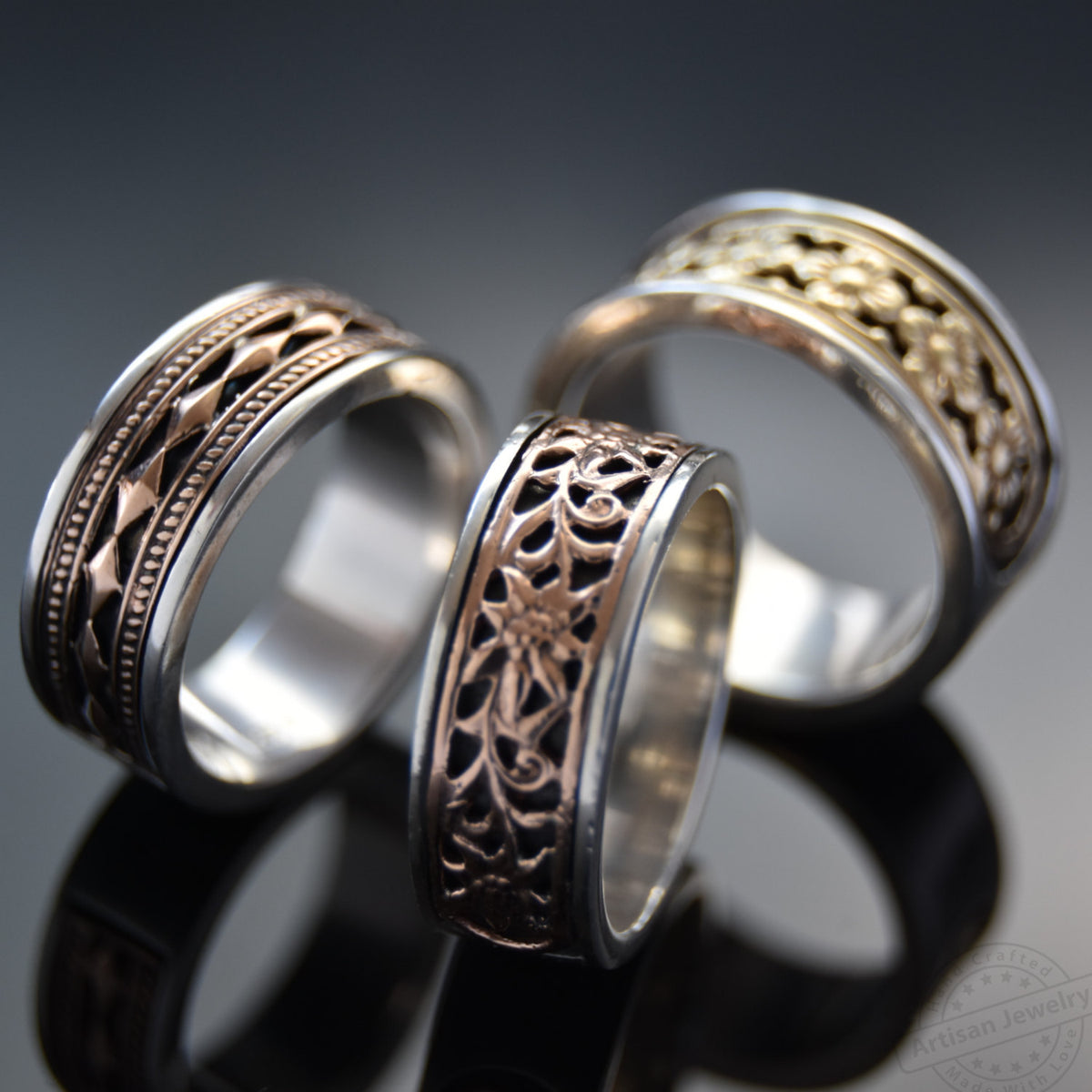 R1145 Rose Gold Filigree Men's Band