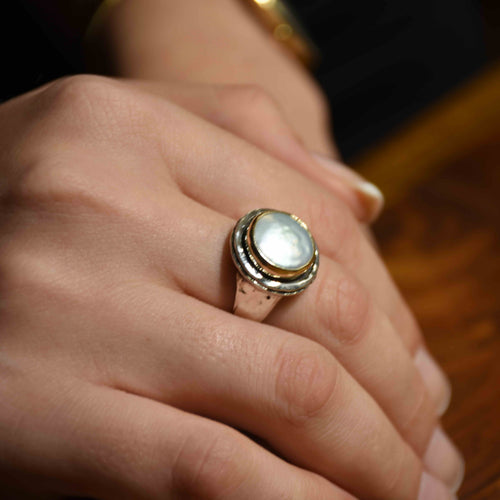 R1445C Pearl chunky silver ring