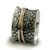 R1209K Brass silver flowers spinner ring for woman