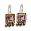 EG7705 Rose Gold chandelier Earrings with Square Amethyst and Garnets