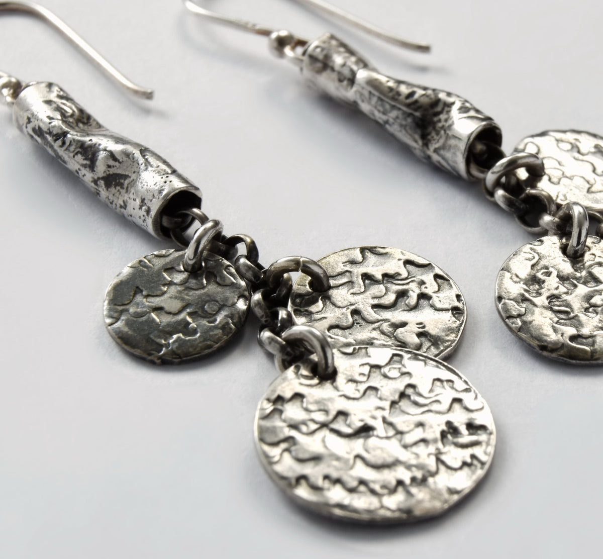 E7907A Long Textured Silver Earrings