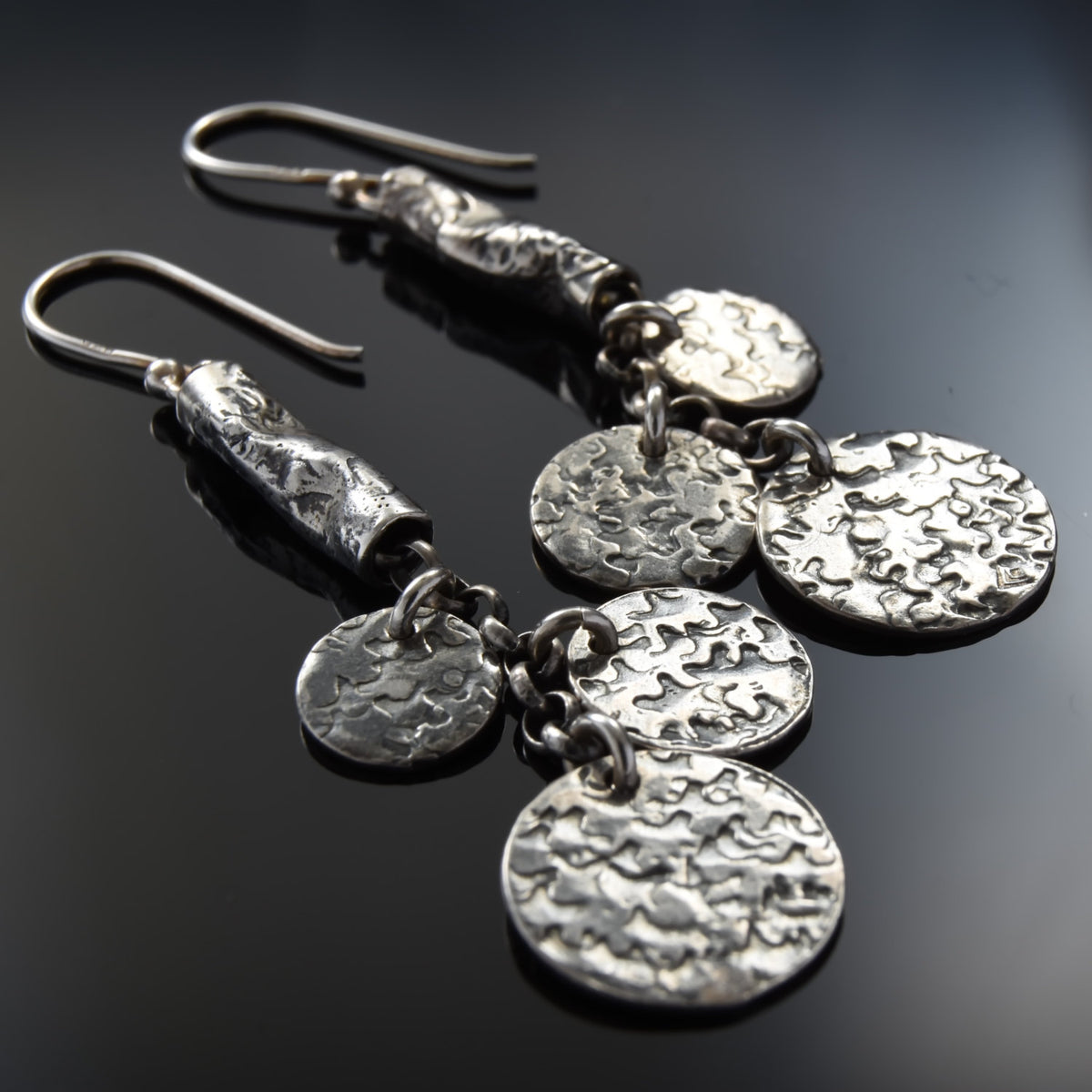 E7907A Long Textured Silver Earrings