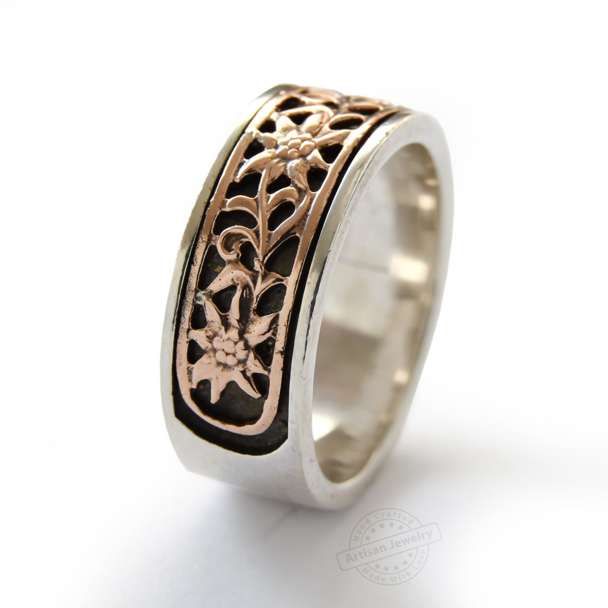 R1151 Rose gold flowers wide band