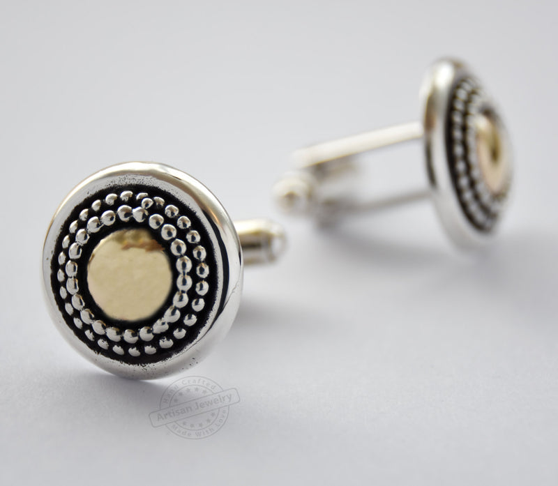 C0294 Round Dotted Silver and Gold Cufflinks
