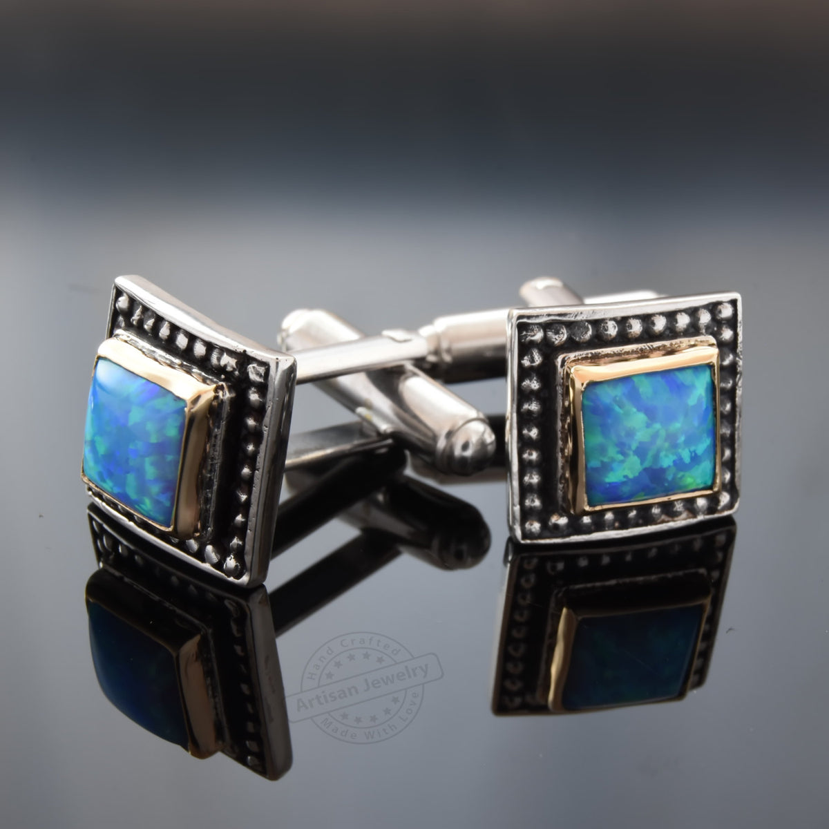 C0280X Opal Square Mixed Metals Cufflinks