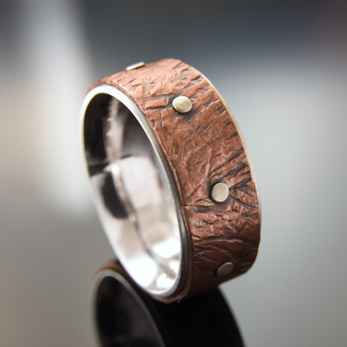 R1080A Rustic Copper men rivet ring