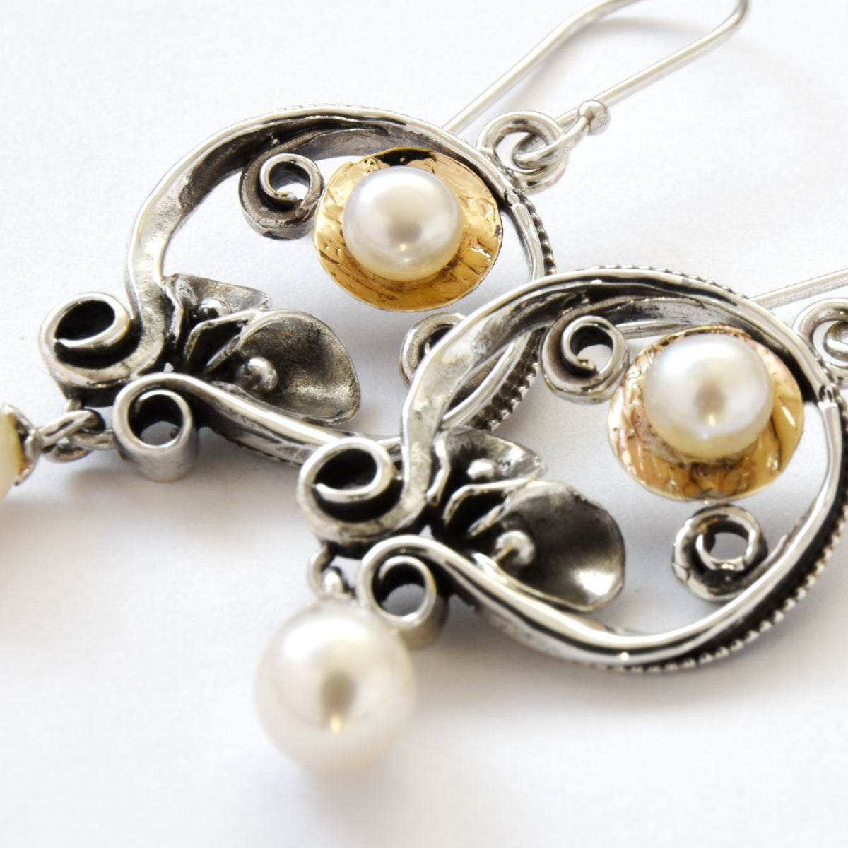 E2151G Floral Chandelier Earrings with Pearls