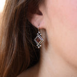 E0306X Square Garnet two tone earrings