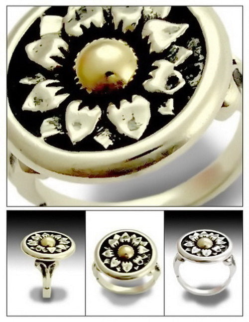 R0148 Silver gold sunflower ring