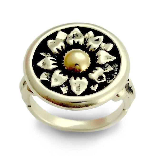 R0148 Silver gold sunflower ring