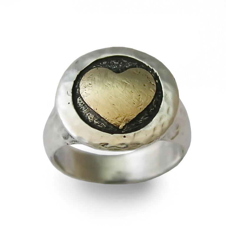 R1409C Rustic two tone heart ring