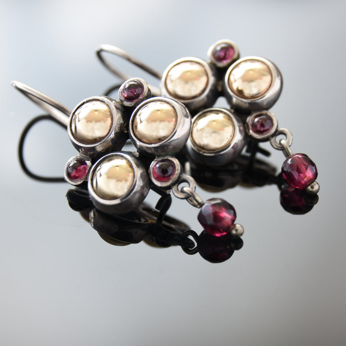 E0707B Gold Garnet chandelier earrings