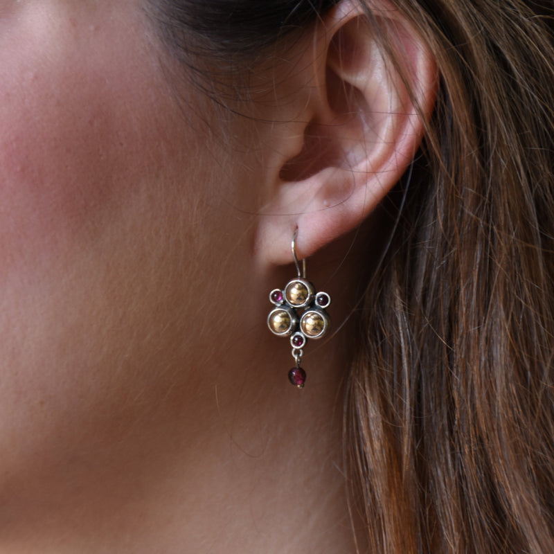 E0707B Gold Garnet chandelier earrings