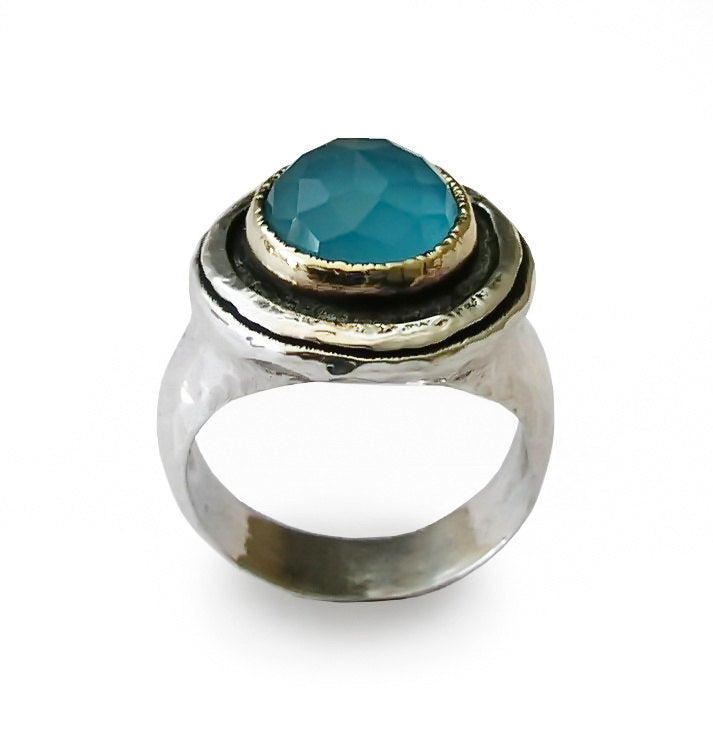 R1445C Blue Quartz chunky silver ring