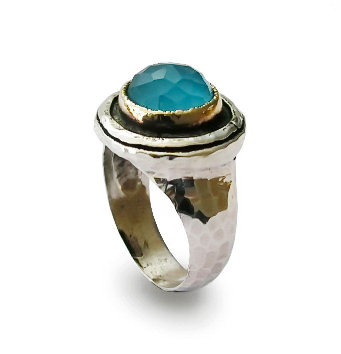 R1445C Blue Quartz chunky silver ring