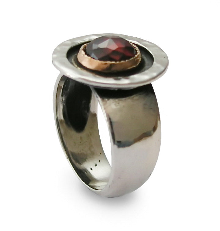 R1420 Red Garnet silver Bohemian ring