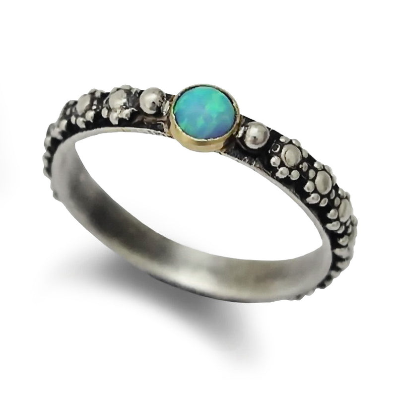 R1286 Dainty silver flowers band with Opal