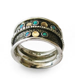 R1714G Oxidized silver wide band with Gold and Opal