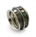 R1714G Oxidized silver wide band with Gold and Opal