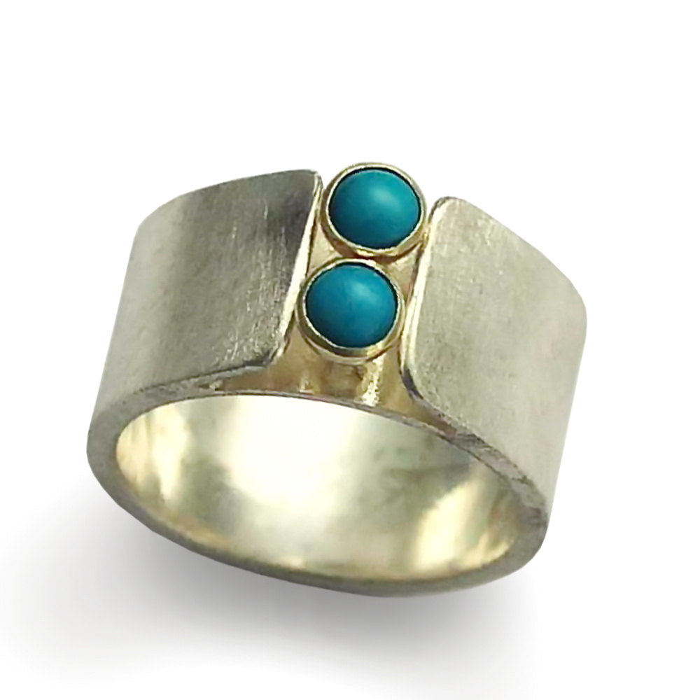 R1346C Modern wide band with two gemstones