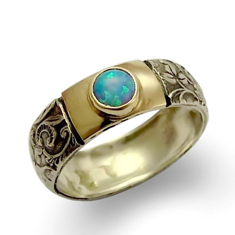 R1627 Ethnic gold silver band with Opal