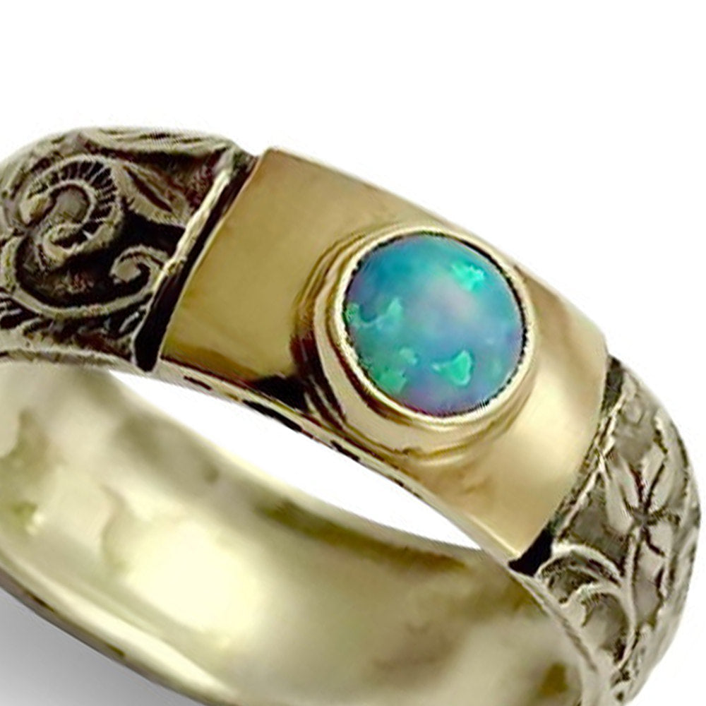 R1627 Ethnic gold silver band with Opal