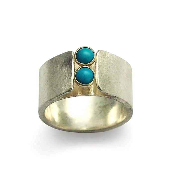 R1346C Modern wide band with two gemstones