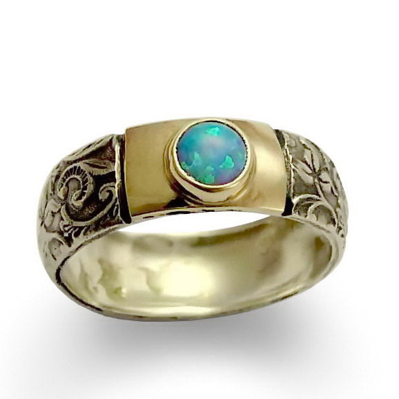 R1627 Ethnic gold silver band with Opal