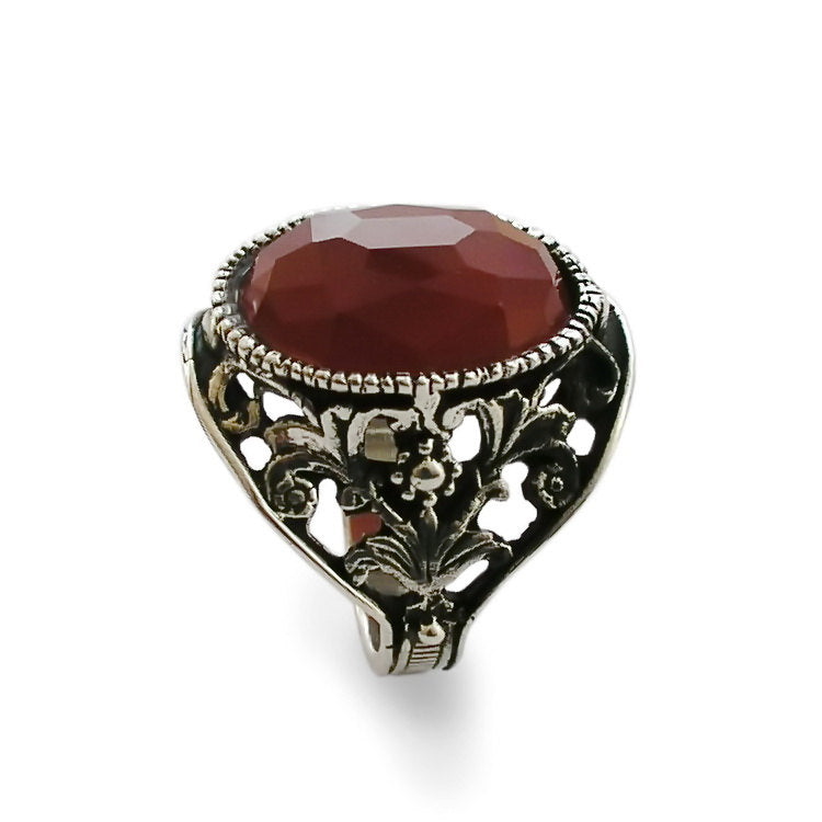 R1778-1 Oval Carnelian floral ring