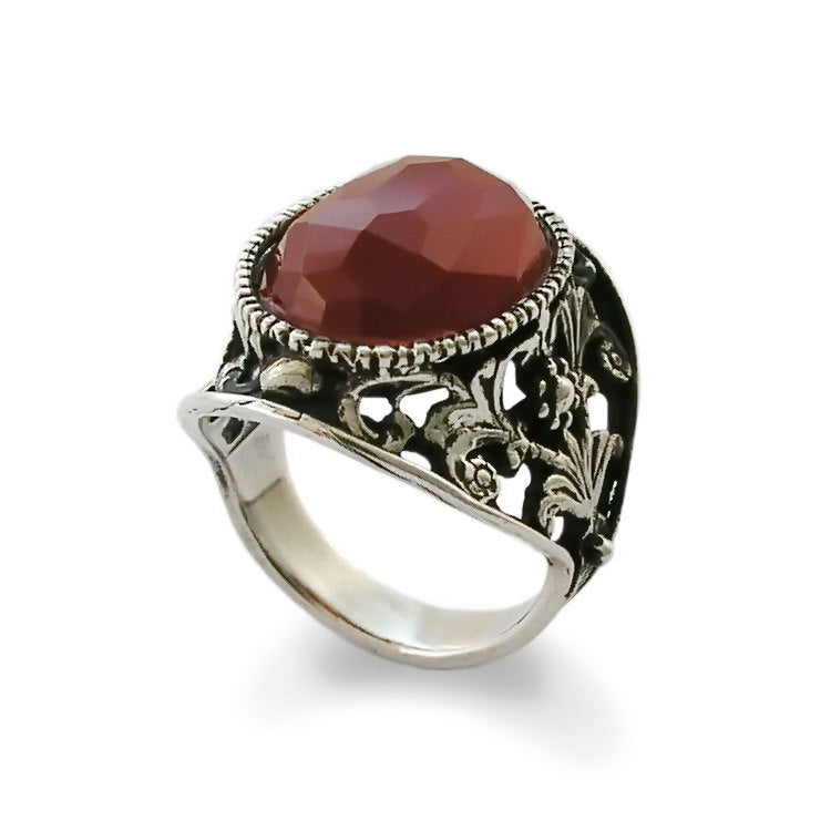R1778-1 Oval Carnelian floral ring