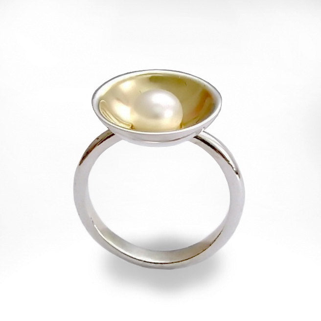 R1569G Pearl gold bowl ring