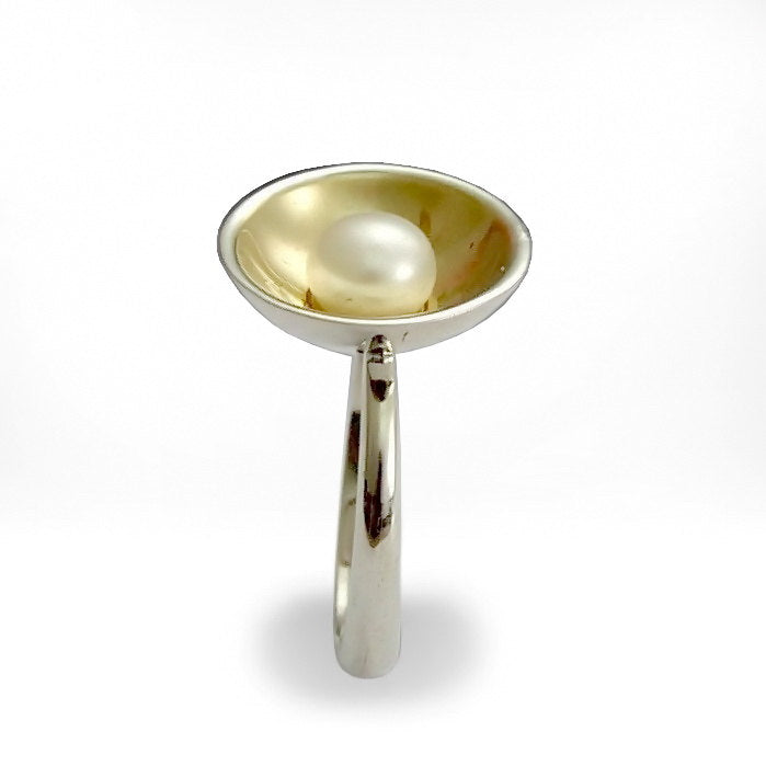 R1569G Pearl gold bowl ring