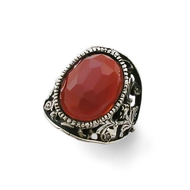 R1778-1 Oval Carnelian floral ring