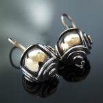 E0274 Silver and Gold Square Drop Earrings
